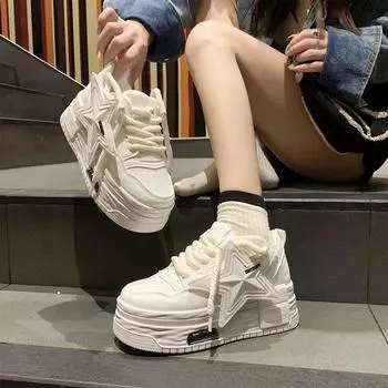 2024 весна новые туфли для папы женские туфли на платформе маффин борд женская модная повседневная обувь маленькие белые туфли женские 35 белый