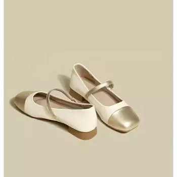 2024 весна новые золотые удобные туфли на толстом каблуке женские повседневные туфли на низком каблуке туфли-лодочки женские туфли для ходьбы с квадратным носком 35