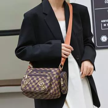 2024 весна новый интернет знаменитость модная девушка мода универсальный комплект стразы ниша личность портативный плечо сумка сумка коричневый