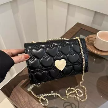 2024 весна новый модный дизайн одно плечо через плечо иностранный стиль однотонная цепочка любовь вмятина текстура женская квадратная сумка белый