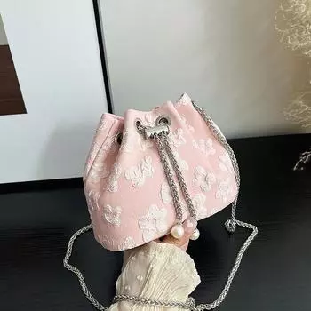 2024 весна новый модный нишевый дизайн сумка-мессенджер цепочка портативный насос поясная сумка-ведро текстура сумка через плечо женская чёрный