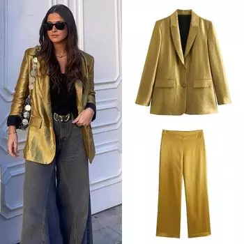 2024 весна новый ветер Европы и Соединенных Штатов женские повседневные свободные подплечники украшенные золотым блейзером женский XS шампанского
