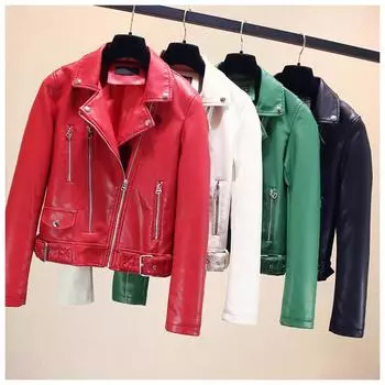 2024 весна одежда новая кожаная женская тонкая молния декоративная короткая стираная искусственная кожа модная S чёрный