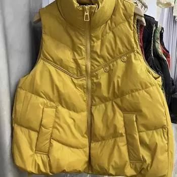 2024 весна, осень и зима новый жилет на пуговицах женский воротник-стойка короткий модный универсальный внешний жилет куртка прилив S хаки