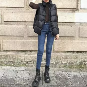 2024 White Duck Down Pocket Stand-Up Collar Winter Down Vest Commuter Medium Thick Fashion Loose Women s Clothing one size fits all серо голубой