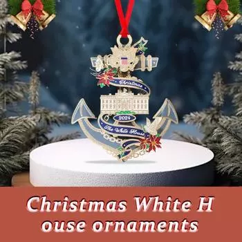 2024 White House Pendant 2D Acrylic Christmas Hanging Ornament National Symbol Patriotic