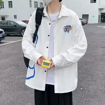 2024 винтажная рубашка мужская летняя повседневная студенческая свободная нишевая дизайнерская забавная новая мужская верхняя часть для ношения на открытом воздухе M чёрный