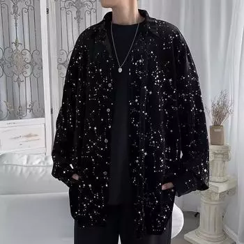 2024 винтажная рубашка мужская летняя повседневная студенческая свободная нишевая дизайнерская забавная новая мужская верхняя часть для ношения на открытом воздухе M чёрный