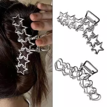 2024 винтажные металлические зажимы со звездами и сердечками для женщин для толстых Y2K Sier большие аксессуары для волос для девочек Paryt волосы краба звезда