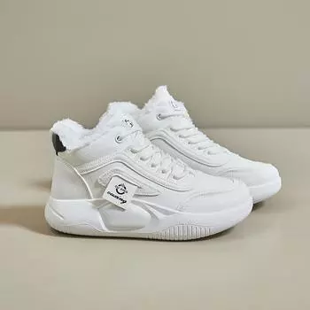 2024 Winter Boots Women s Sneakers Designer Cotton Shoes New Lace Up Platform Shoes for Women Casual High Top Sneaker Zapatillas 35 белый