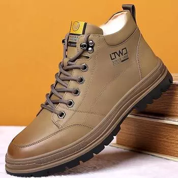 2024 Winter Cotton Shoes Plush Thickened Men s High-top Shoes Ankle Boots Men s Genuine Leather Shoes Versatile Short Boots 38