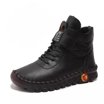 Зимние модные удобные ботинки на плоской подошве с круглым носком и низким каблуком 2024 года 35 коричневый