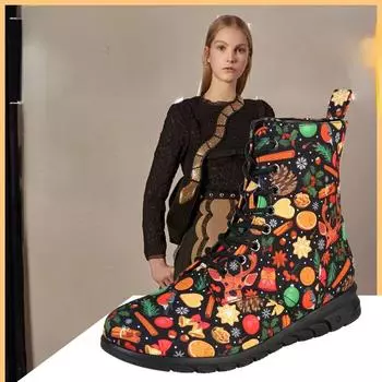 2024 Winter Fashion Halloween Christmas Lace-up Botas Mujer Casual Plus Size Sapatos Feminino British Side Zip Platform Boots 36 чёрный
