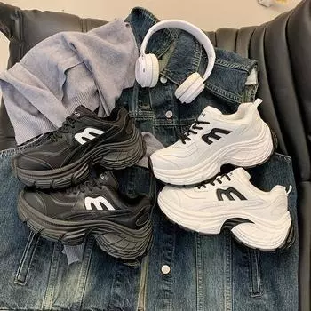 2024 winter fashion popular dad shoes velvet versatile thick sole heightening women s shoes lace-up casual shoes tide 35