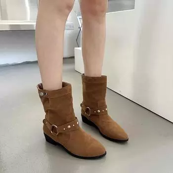 2024 Winter Fashion Shoes Female High Quality Pointed Toed Women s Boots Solid Suede Short Barrel Boots Zapatos De Mujer 35