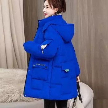 2024 Winter Hooded Parkas Women Thicken Warm Mid Long Down Cotton Coat Woman All Match Casual Cotton Padded Jacket Female M белый