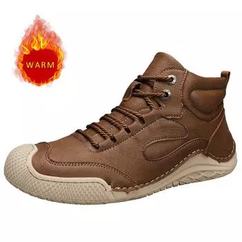 2024 Winter Hot Selling Men s High Top Shoes High-quality Ankle Boots Men s Outdoor Hiking Shoes Warm Plush Training Shoes 38 коричневый