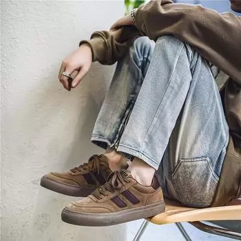 2024 Winter Khaki Low-Cut Men s Casual Sneakers High Quality Comfortable Leather Skate Shoes Men s Vulcanize Sneakers Zapatillas 39