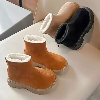 2024 Winter Kids Snow Boots Solid Color Simple Girls Causal Cotton Boots Fashion Versatile Children Ankle Boots Thickened Plush 23 чёрный