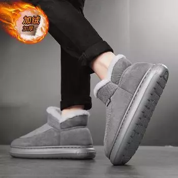 2024 winter live broadcast velvet short boots to keep warm outdoor Northeast snow boots leather surface trend light foot cotton shoes men 39 хаки