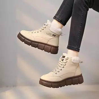2024 winter Martin boots new ins Korean version of high-top velvet female students thick-soled casual warm street shot XT158 35 хаки