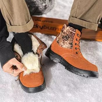 2024 Winter Men s Waterproof Snow Boots Plus Velvet Warm Shoes Outdoor Non-slip Sports Shoes 38 коричневый