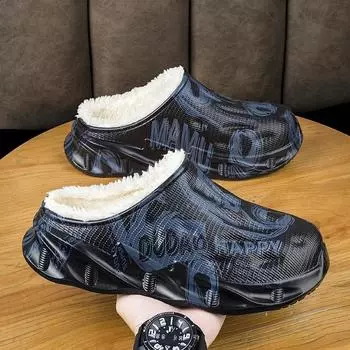 2024 зимние мужские тапочки теплые плюшевые водонепроницаемые хлопковые туфли мужские домашние тапочки нескользящие домашние меховые тапочки Zapatos 36