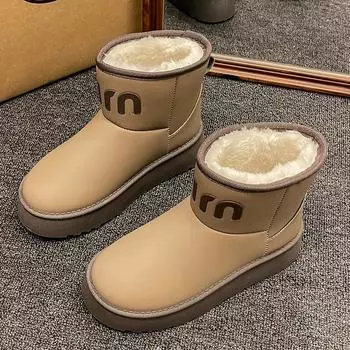 2024 winter new casual fashion fur integrated women s boots velvet warm thick-soled non-slip warm feet Northeast cotton shoes 36 чёрный