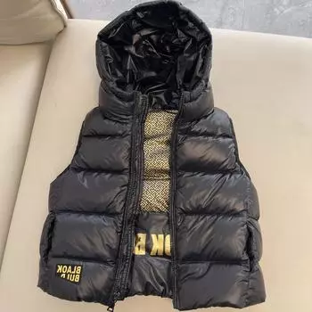 2024 winter new children s down jacket vest thickened men s and women s children s clothing baby medium and older children s hooded thermal vest 110cm чёрный