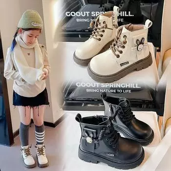 2024 Winter New Children Shoes Velvet Warm Short Boots Fashion Ankle Boots for Women Antiskid Kids Casual Shoes Girl Sneakers 26insole15.6cm бежевый