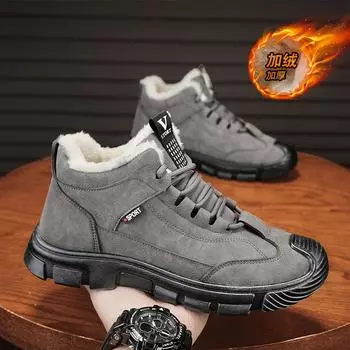 2024 winter new cold-resistant warm cotton shoes piled and thickened outdoor high-top men s boots Northeast non-slip and anti-kick snow boots 39 чёрный