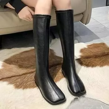 2024 Winter New Designer Square Toe Popular Snow Boots Comfortable Women s High Fashion Boots 35 чёрный