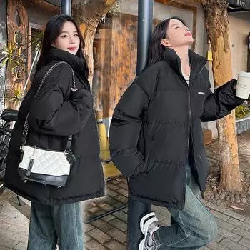 2024 winter new down cotton clothes women s short standup collar loose thickened cotton clothes student bread clothes jacket M белый