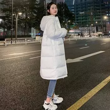 2024 winter new down jacket women s medium and long loose hooded thickened large size white duck down jacket tide S хаки