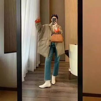 2024 winter new down jacket women s medium and long 90 white duck down loose foreign style contrasting color splicing high-grade S хаки