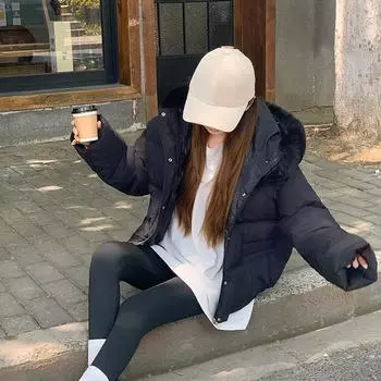 2024 Winter New Edition Loose Versatile Short Down Padded Jacket Padded Jacket Women s Padded Jacket Jacket Hooded Thickened M чёрный