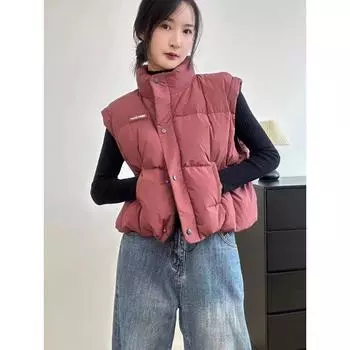 2024 winter new fashion casual stand-up collar down cotton-padded jacket vest women s cotton-padded jacket jacket M [Recommended below 52.5 kg] чёрный