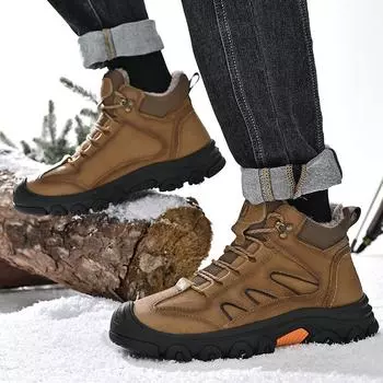 2024 winter new foreign trade 2025 hot-selling outdoor velvet thickened men s leather tooling Martin boots 38 чёрный