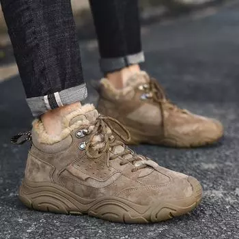 2024 winter new foreign trade hot-selling warm velvet men s shoes casual high-top outdoor sports mountaineering Martin boots 38 чёрный