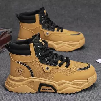 2024 winter new high-top shoes men s construction site big yellow boots outdoor retro heightening tooling Martin boots thick-soled trendy shoes 39