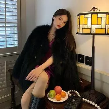 2024 Winter New Imitation Fur Jacket Women s Imitation Fox Hair Fashion Temperament Warm Long Hair Top Trendy Cotton S абрикосовый