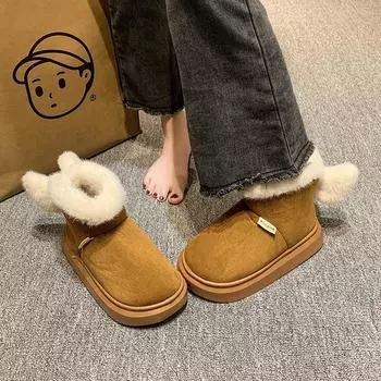 2024 winter new Internet celebrity women thickened indoor home warm cotton shoes thick-soled non-slip outer wear versatile snow boots 36 хаки