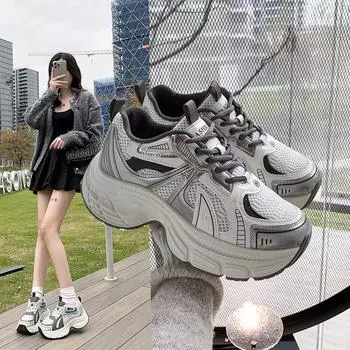 Зимняя новая корейская версия дышащей женской обуви для пап, повседневная универсальная обувь для студентов, кроссовки для женщин на платформе 35 серый