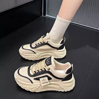 2024 winter new Korean version of dad shoes versatile velvet thick heightening sports shoes women s lightweight running shoes 35 чёрный