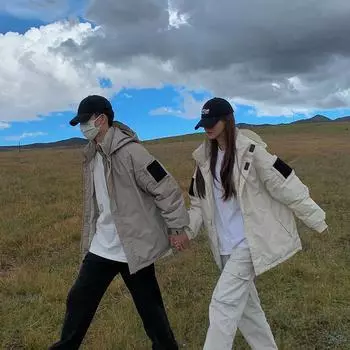 2024 winter new Korean version short down cotton clothes women s hooded casual couple tooling cotton clothes women s jacket S [Recommended within 50kg] хаки