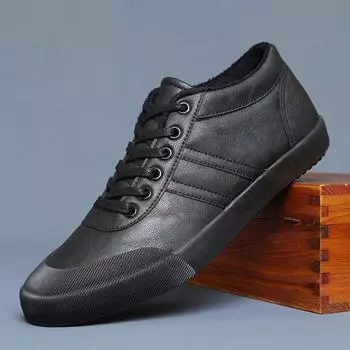 2024 Зима Новые Мужские Модные Простые Высокие Топы Теплые Плюшевые Кожаные Сапоги Повседневная Обувь Короткие Сапоги 7