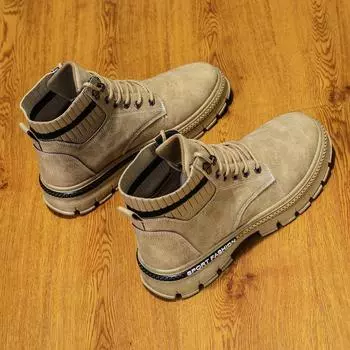 2024 Winter New Men s Boots Trend Wild Plus All-match Fashion Velvet Boots Men s Korean Tooling High-top Warm Shoes 39 чёрный
