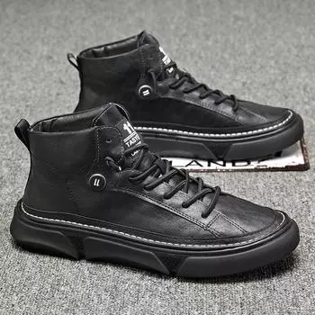 2024 Winter New Men s High Top Men s Shoes Black Shoes Boots Work Clothes Pure Black Tide Boots Men British Style Boots Men 39 чёрный