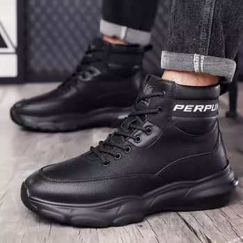 2024 winter new men s high-top shoes men s casual lace-up Martin boots lightweight foam thick-soled single boots 58528 38 чёрный