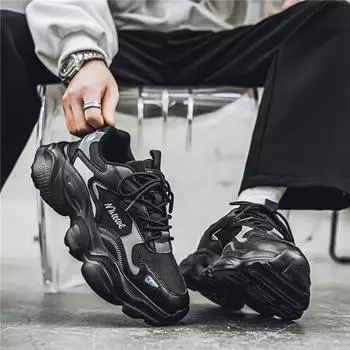 2024 winter new men s shoes mesh student sports running thick sole heightening leisure ins popular Hong Kong style dad shoes 39